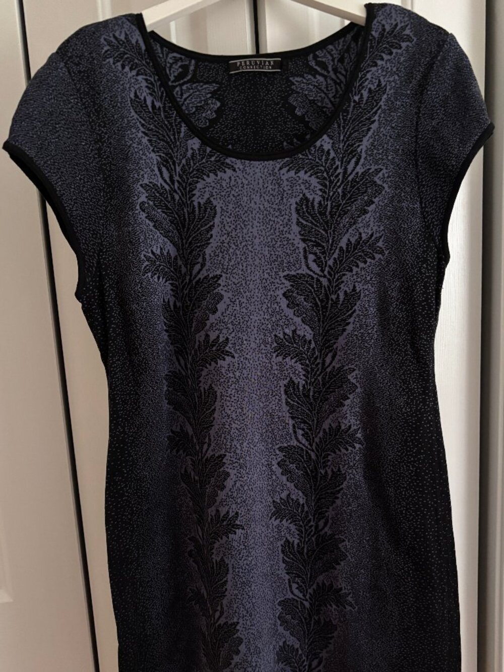 Peruvian Connection 100% Cotton Jacquard Knit Dress, Size XL, Blue and Black